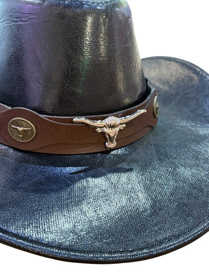Black Faux Leather Cowboy Hat