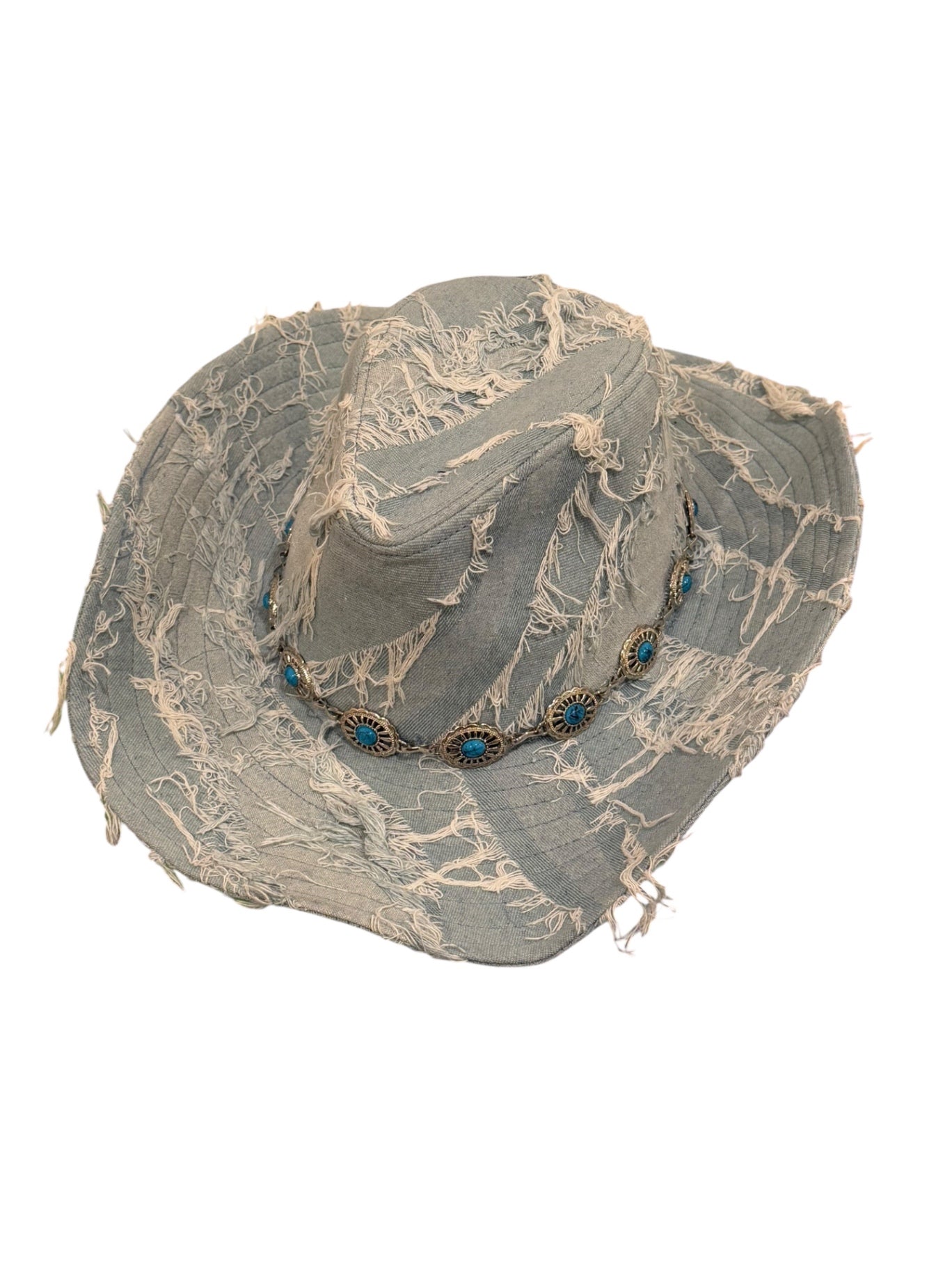 Blue Denim Cowboy Hat with chain detail