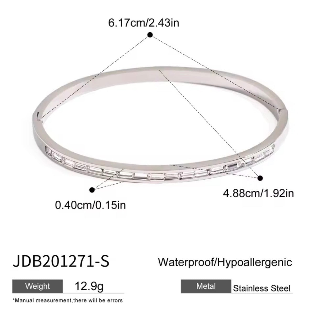 Celeste Silver Baguette Bangle