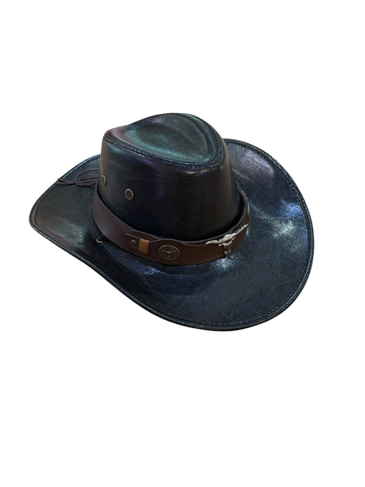 Black Faux Leather Cowboy Hat