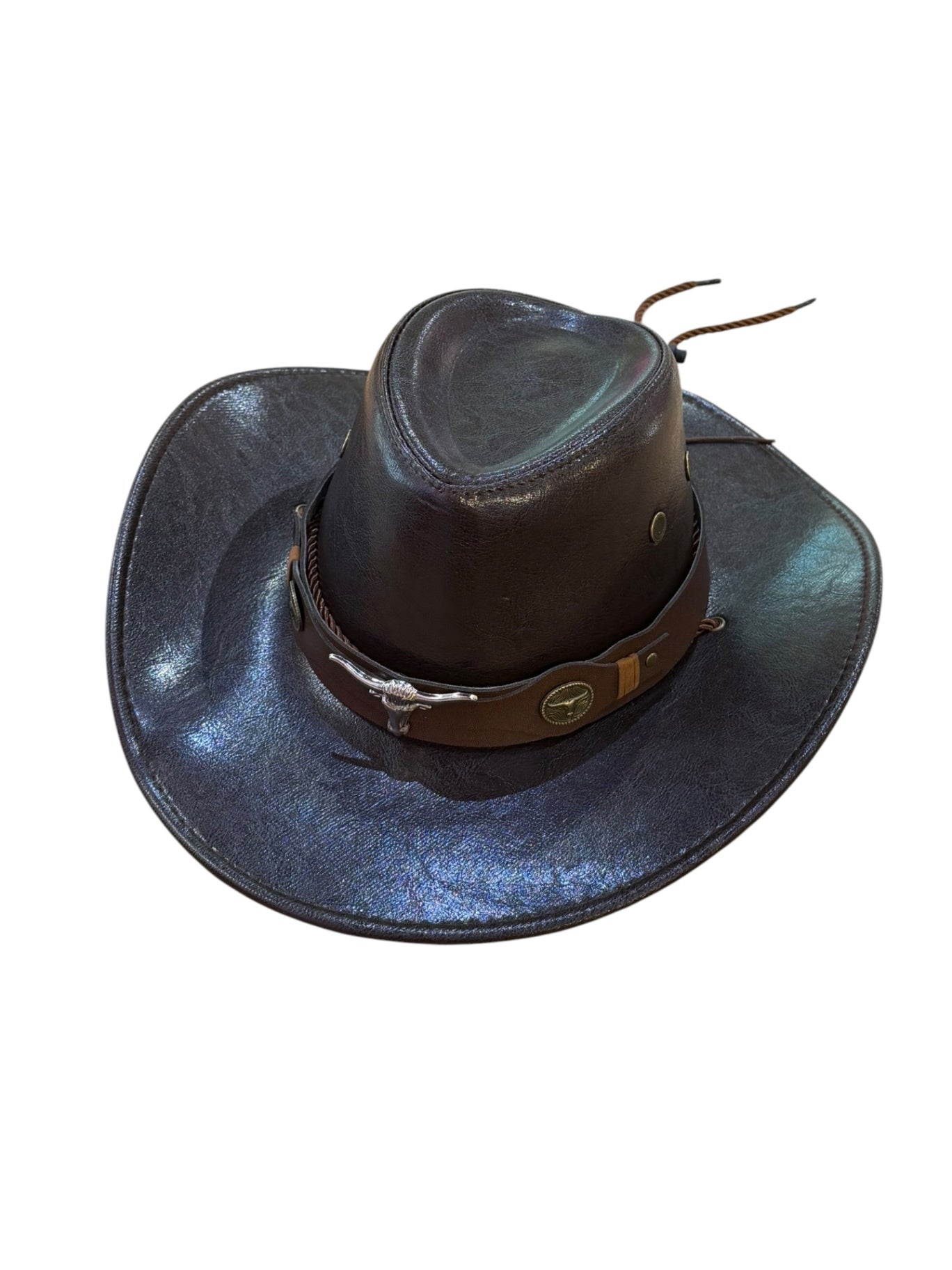 Brown Faux Leather Cowboy Hat