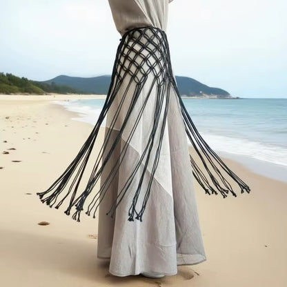 Black Braided Tassel Skirt Belt