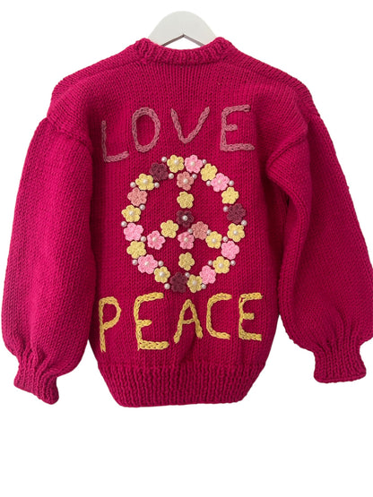 Handmade Pink Peace And Love Cardigan 