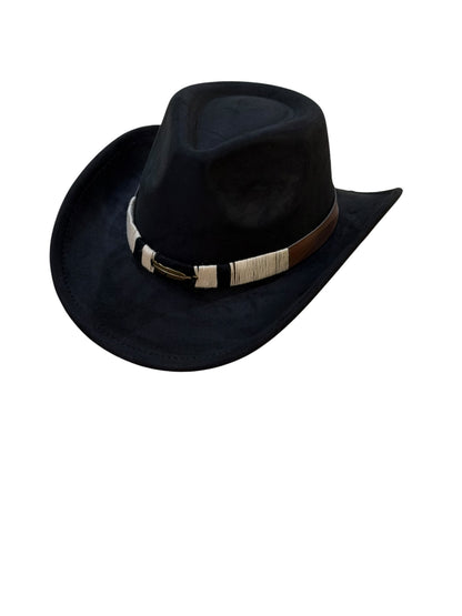 Black suede cowboy hat adjustable