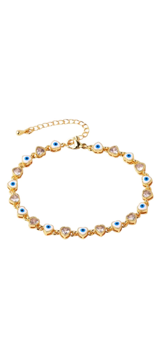 Lucky Eye Heart CZ Crystal Bracelet White