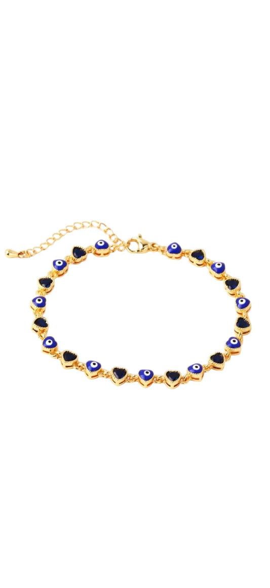 Lucky Eye Heart CZ Crystal Bracelet Blue