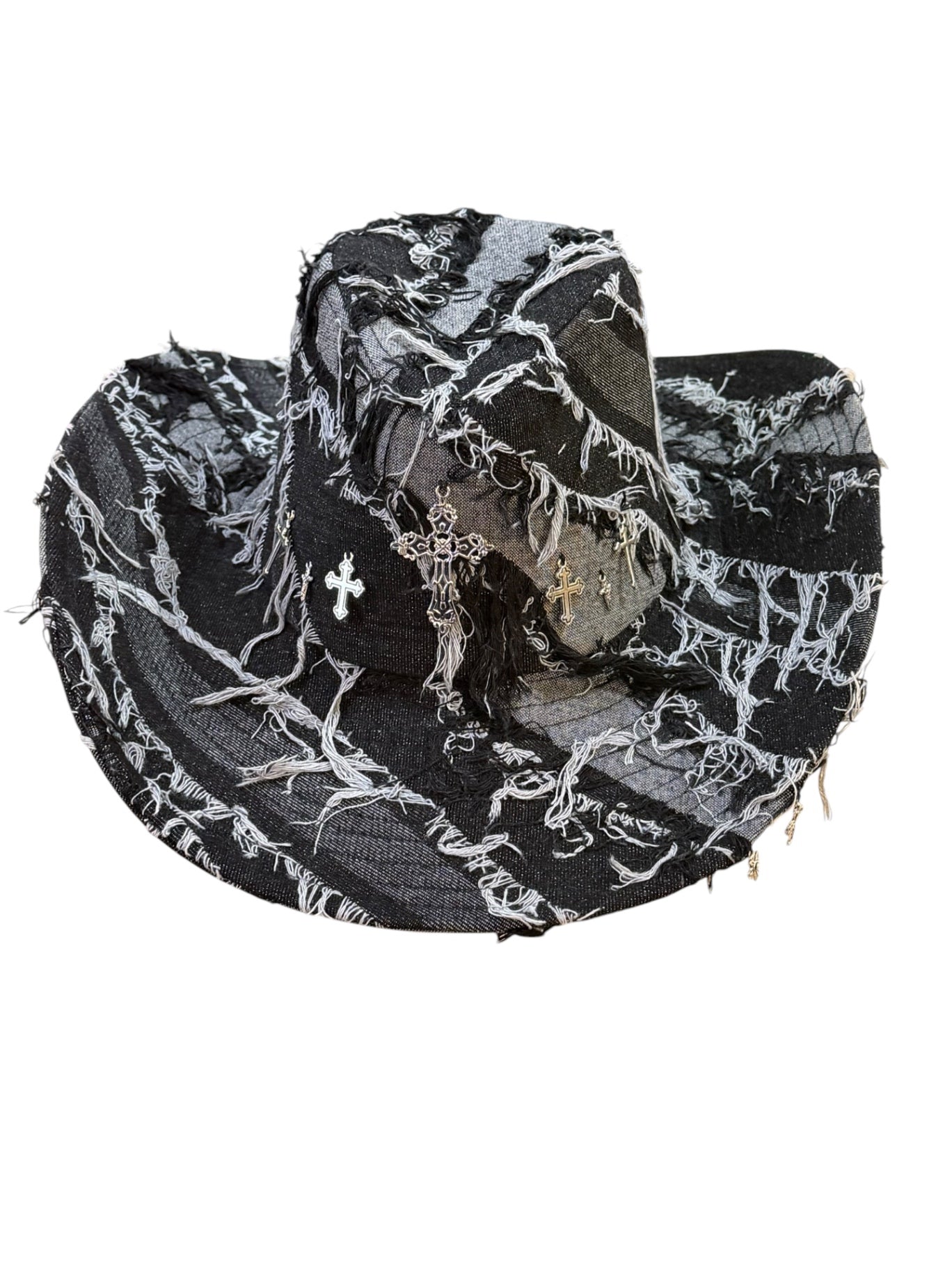 Silver Cross Black Denim Cowboy Hat