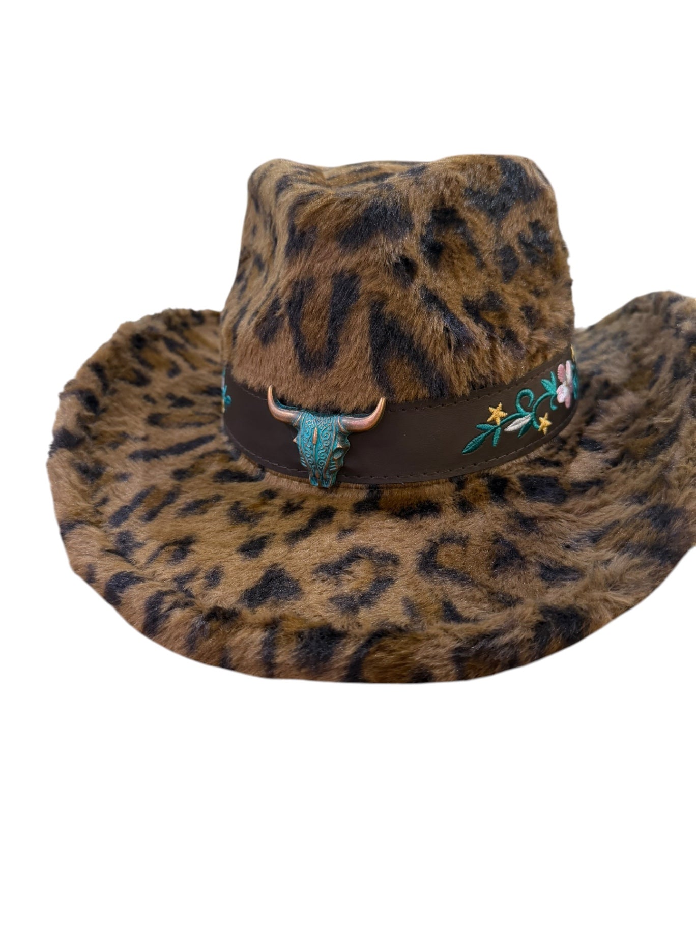 Flower Bull Fur Leopard Print Cowboy Hat 