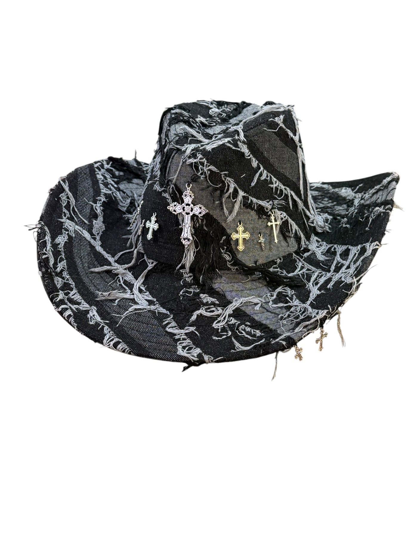 Silver Cross Black Denim Cowboy Hat