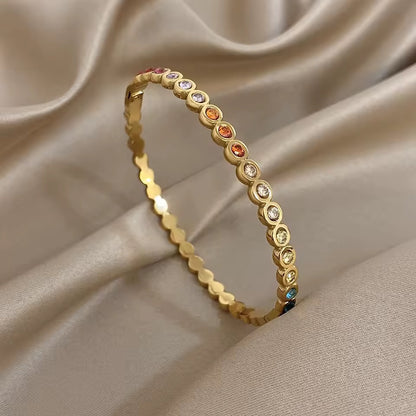 Gold Planet Rainbow CZ Crystal Bangle