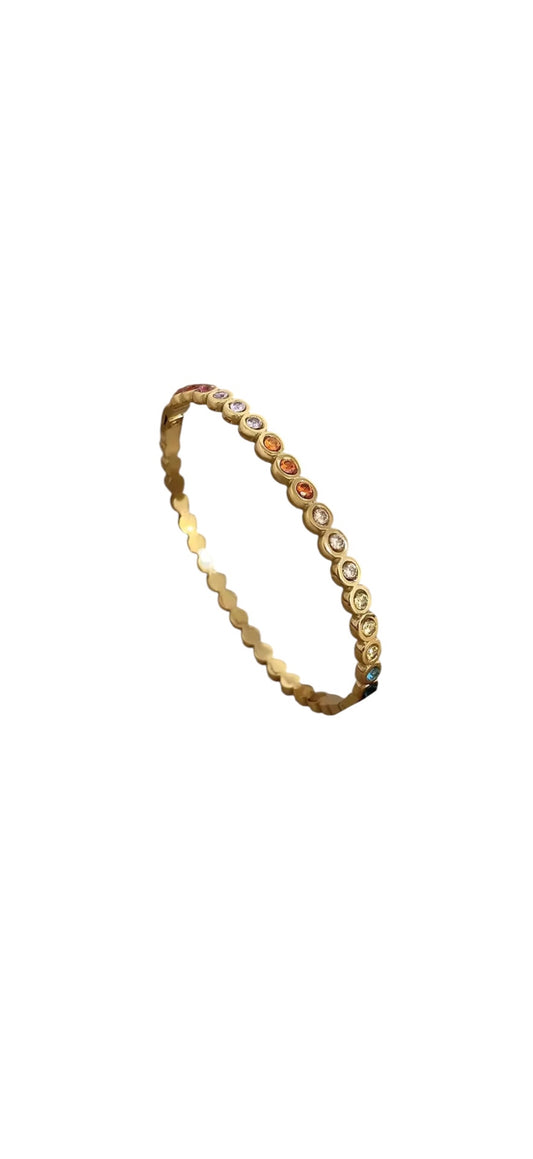 Gold Planet Rainbow CZ Crystal Bangle