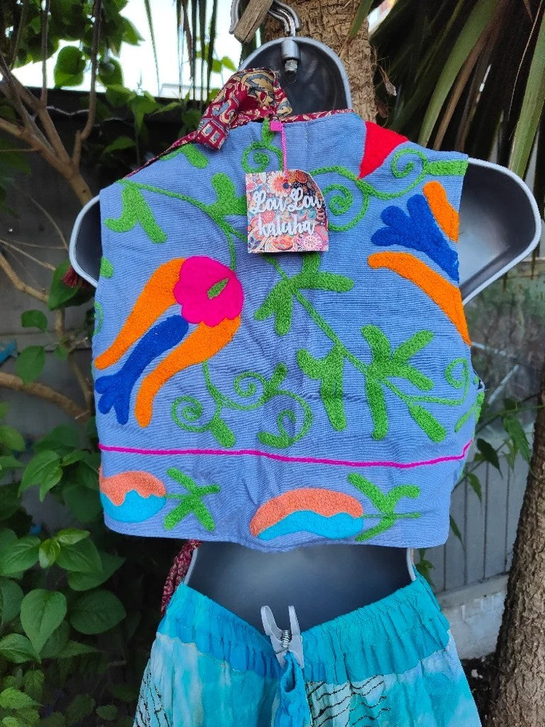 New York Embroidered Waistcoat Top Blue 6-12