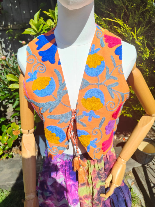 New York Embroidered Waistcoat Top Orange 6-12
