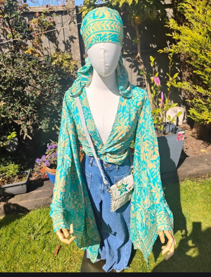 Pefkos co ord set tie top with tassles and sarong scarf 