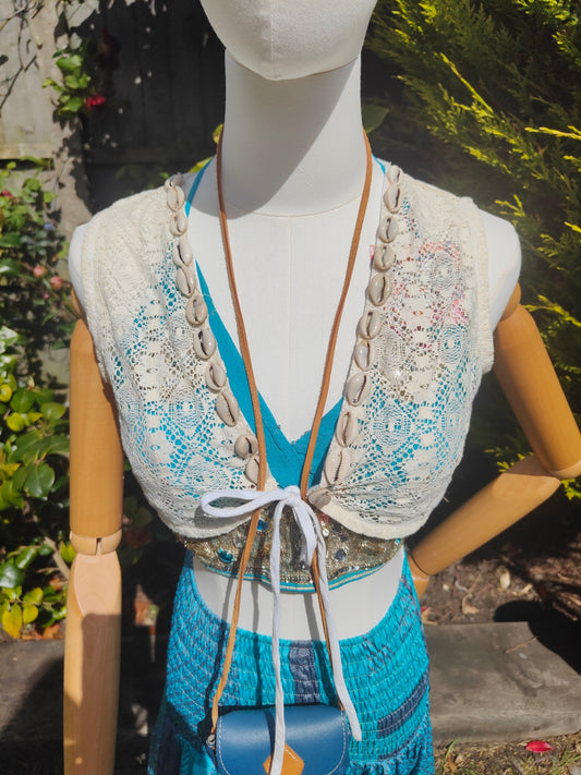 Boho crochet lace shell waistcoat top