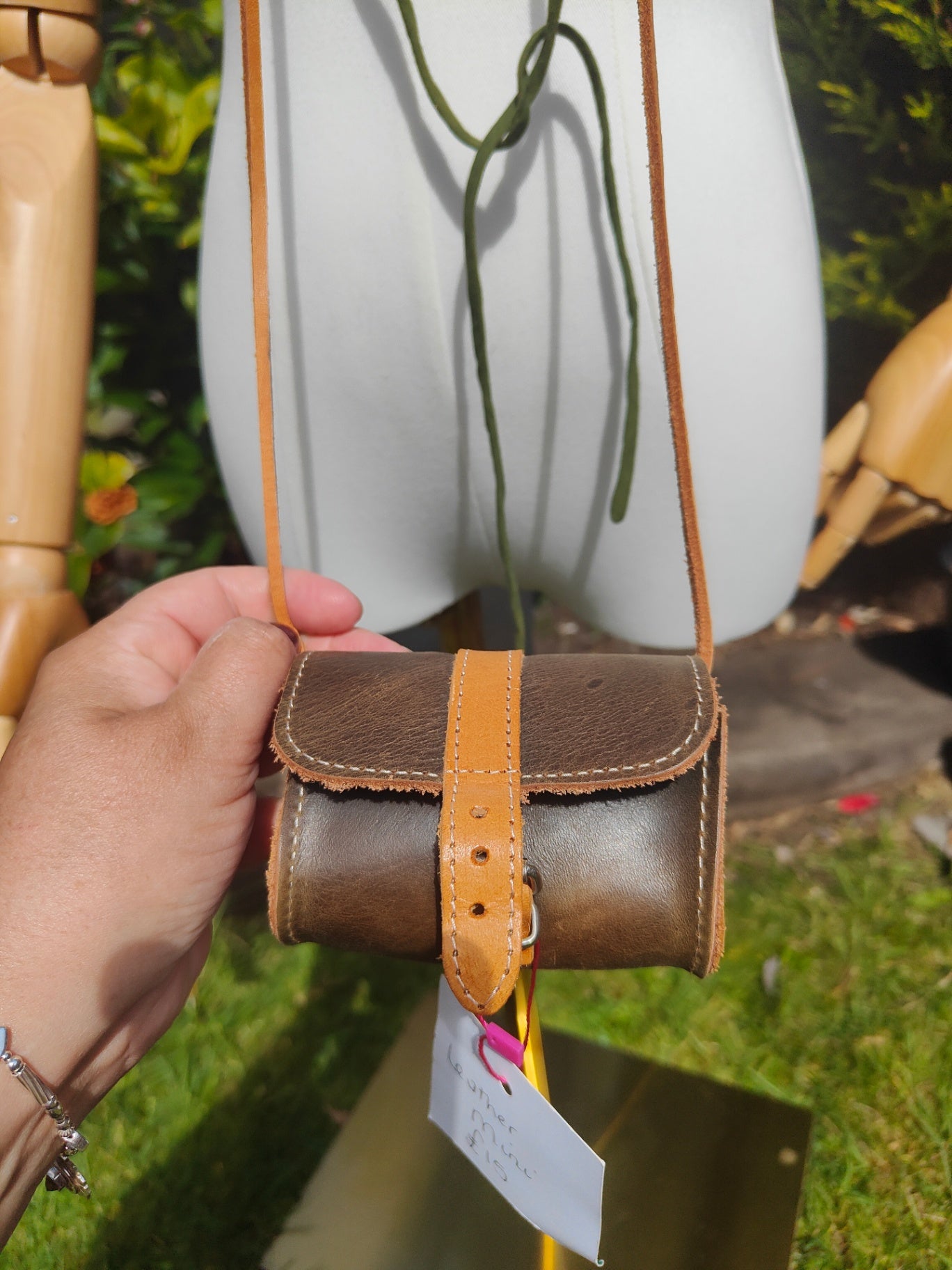 Boho mini satchel leather bag/necklace/wear on waist 