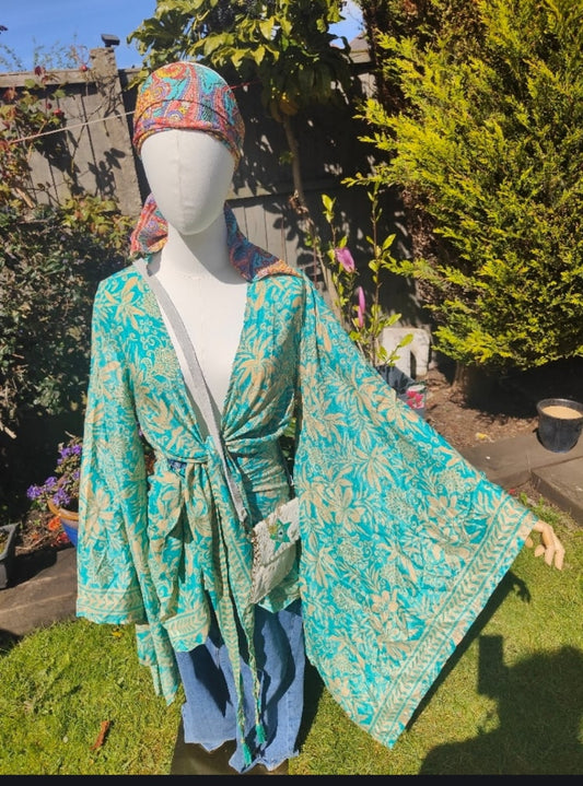 Pefkos co ord set tie top with tassles and sarong scarf 
