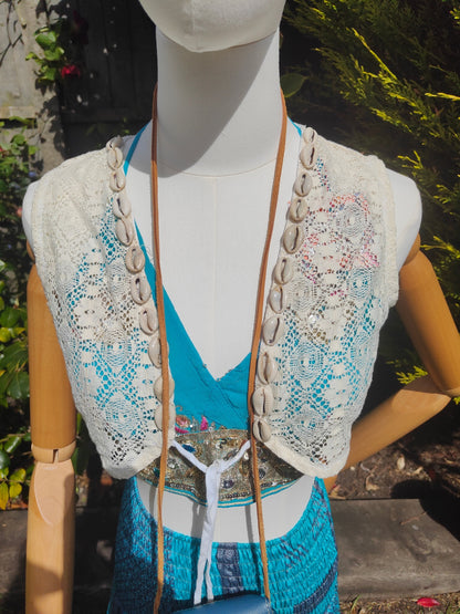 Boho crochet lace shell waistcoat top