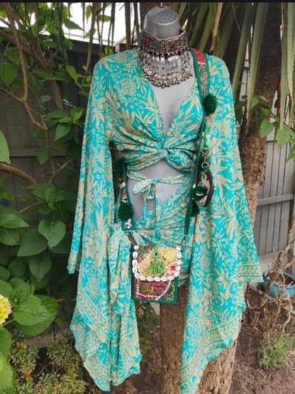 Pefkos co ord set tie top with tassles and sarong scarf 