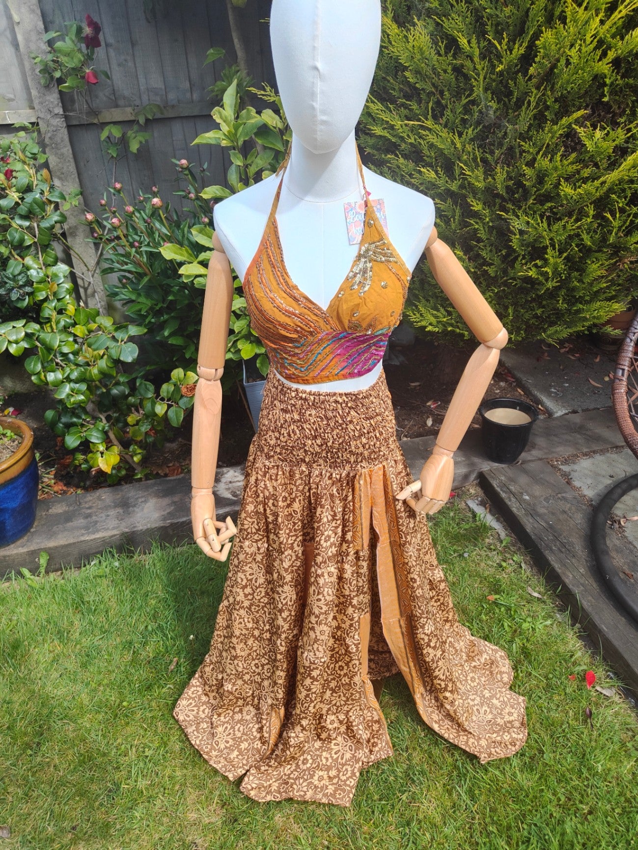 Zara split maxi skirt - recycled sari fabric