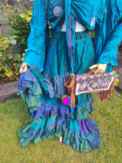 Wanderlust maxi skirt - tiered tie dye- Sea Green Blues