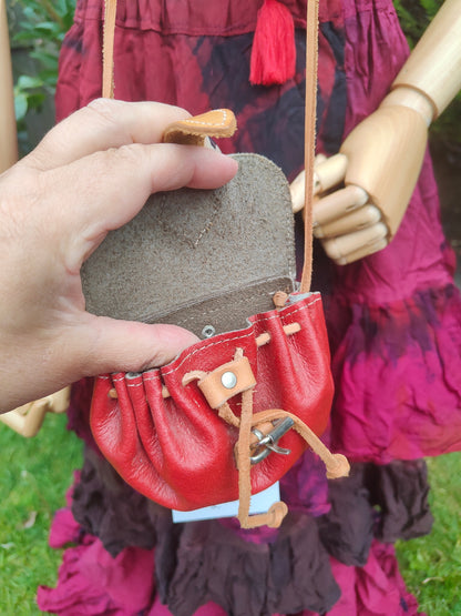 Mini satchel leather bag/ necklace / wear on waist 