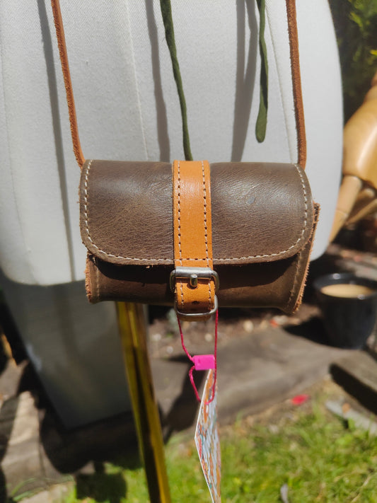 Boho mini satchel leather bag/necklace/wear on waist 