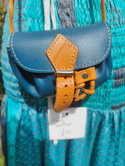 Mini satchel leather bag/necklace/ wear on waist 