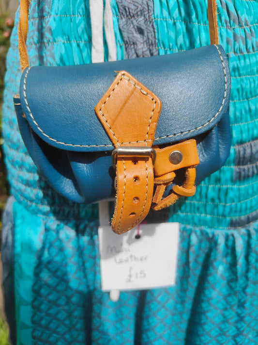 Mini satchel leather bag/necklace/ wear on waist 