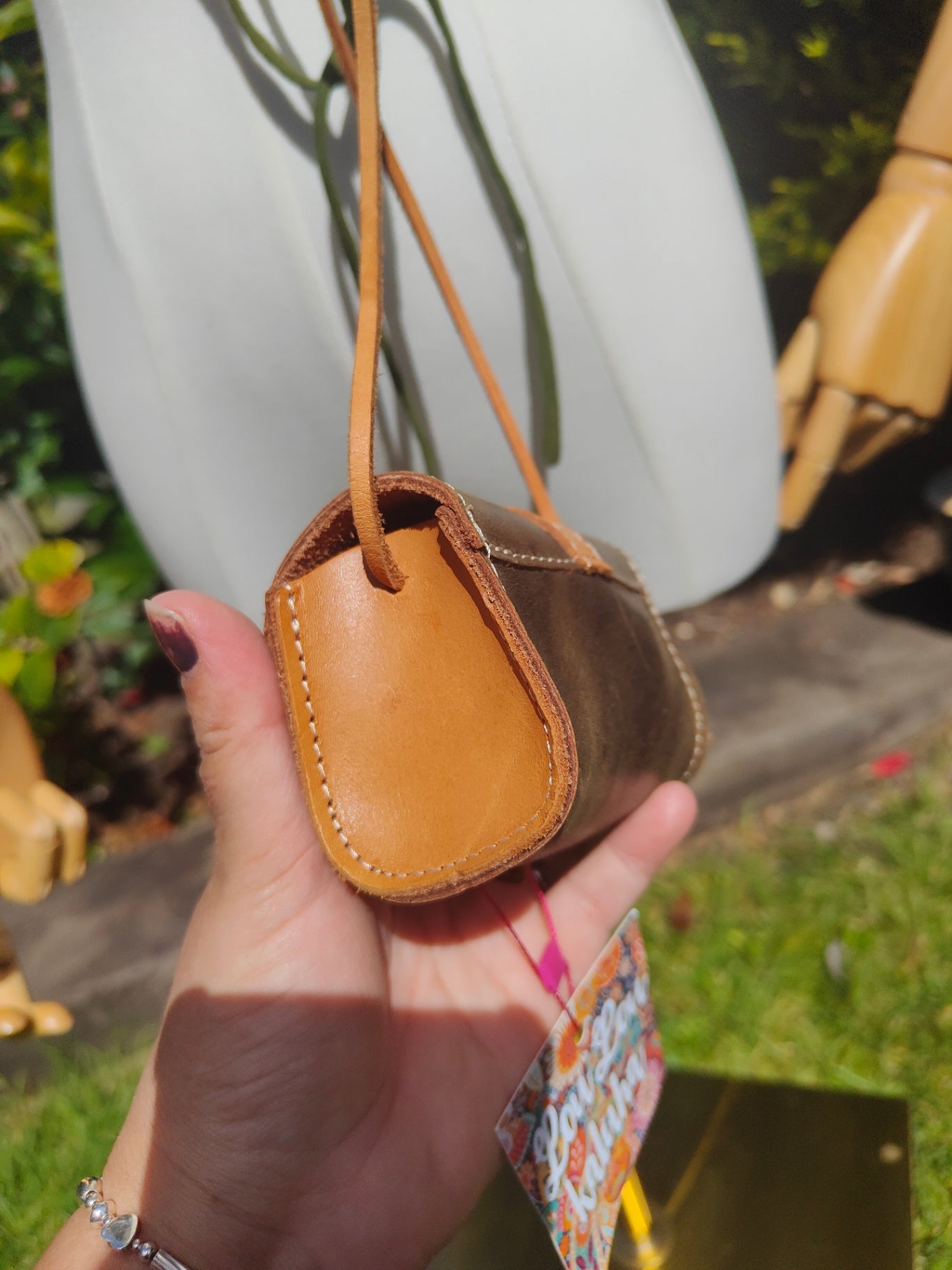 Boho mini satchel leather bag/necklace/wear on waist 