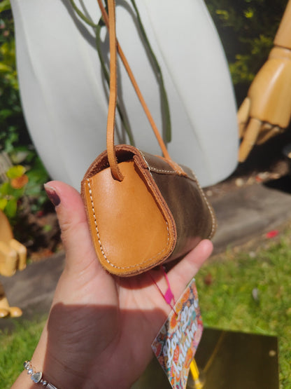 Boho mini satchel leather bag/necklace/wear on waist 