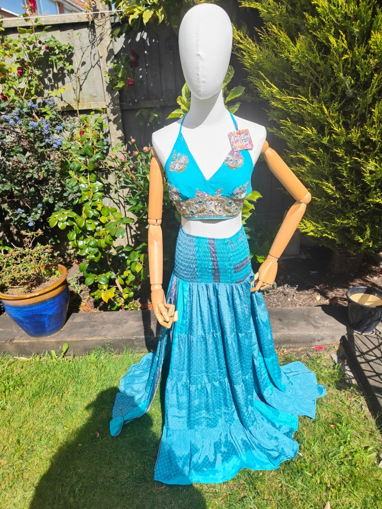 Zara split maxi skirt - turquoise jade 