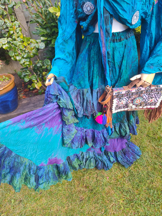 Wanderlust maxi skirt - tiered tie dye- Sea Green Blues
