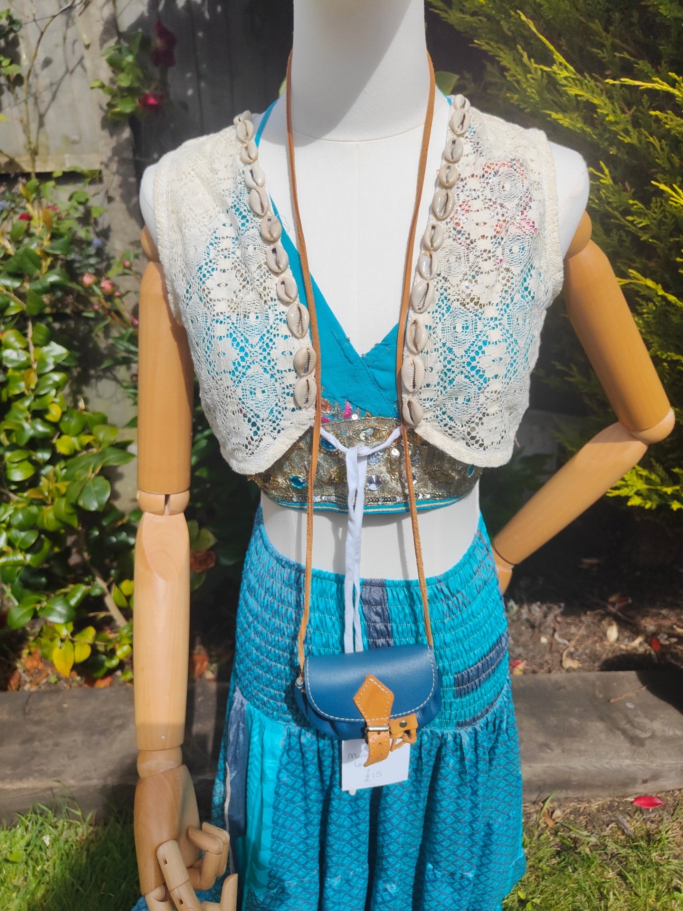 Mini satchel leather bag/necklace/ wear on waist 