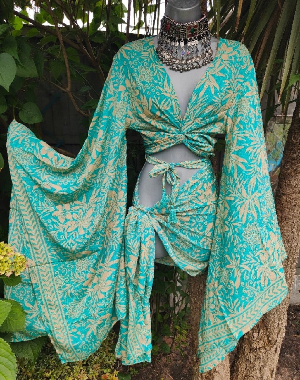 Pefkos co ord set tie top with tassles and sarong scarf 