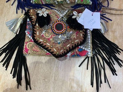 Chilean Boho Bag- Black Tassle- coins shells - UNIQUE