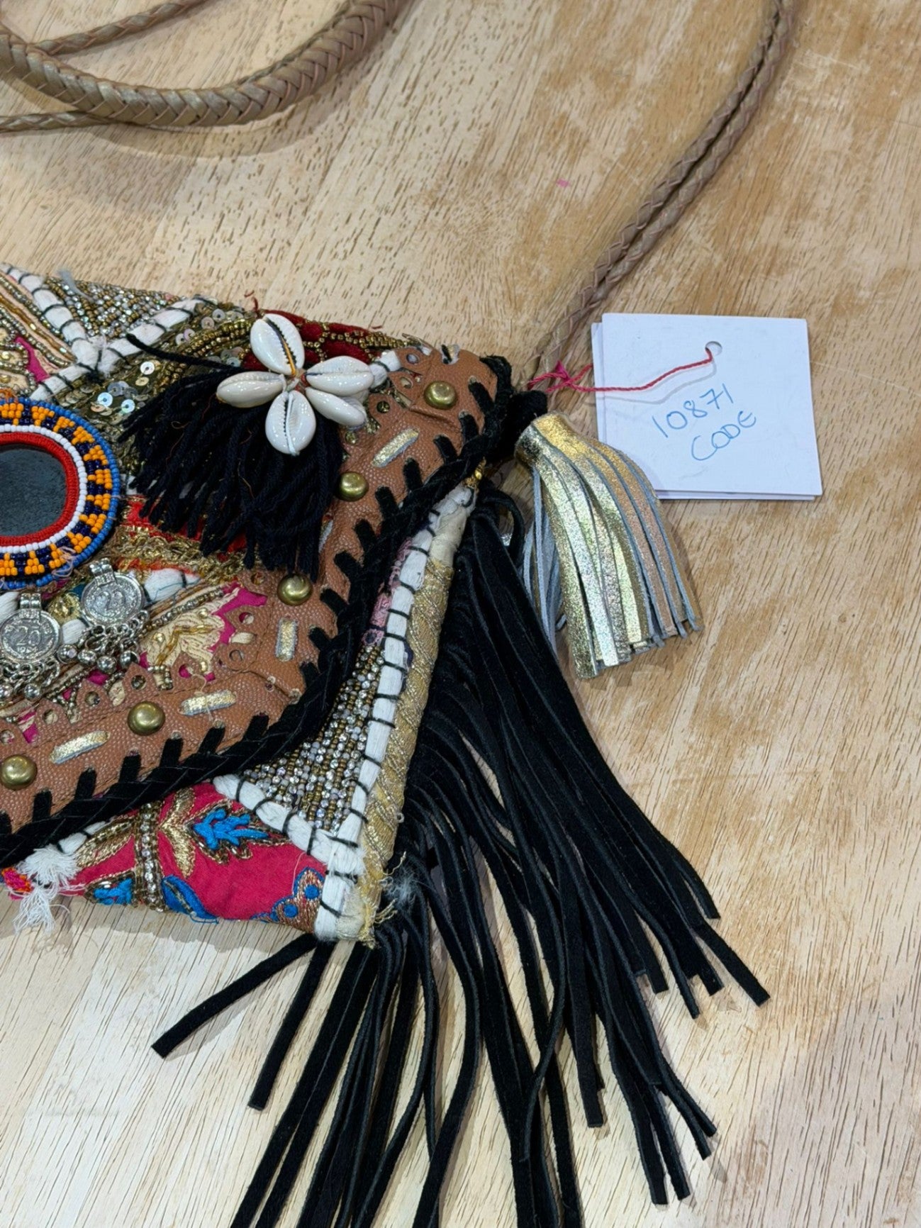 Chilean Boho Bag- Black Tassle- coins shells - UNIQUE