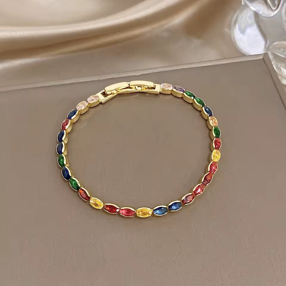 Gold Rainbow CZ Crystal Bracelet