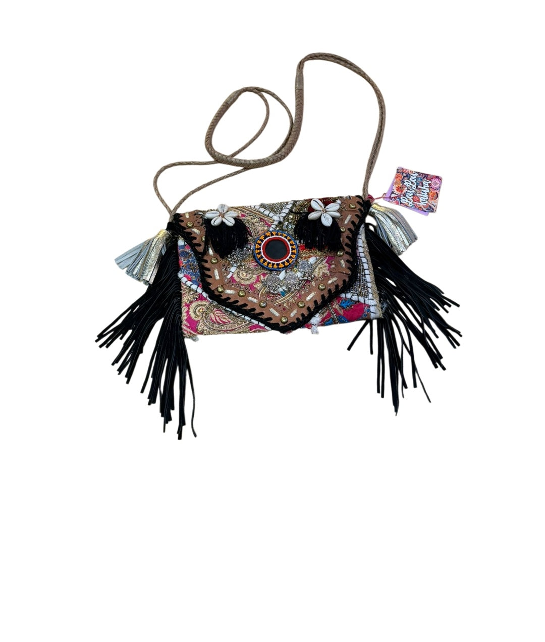 Chilean Boho Bag- Black Tassle- coins shells - UNIQUE