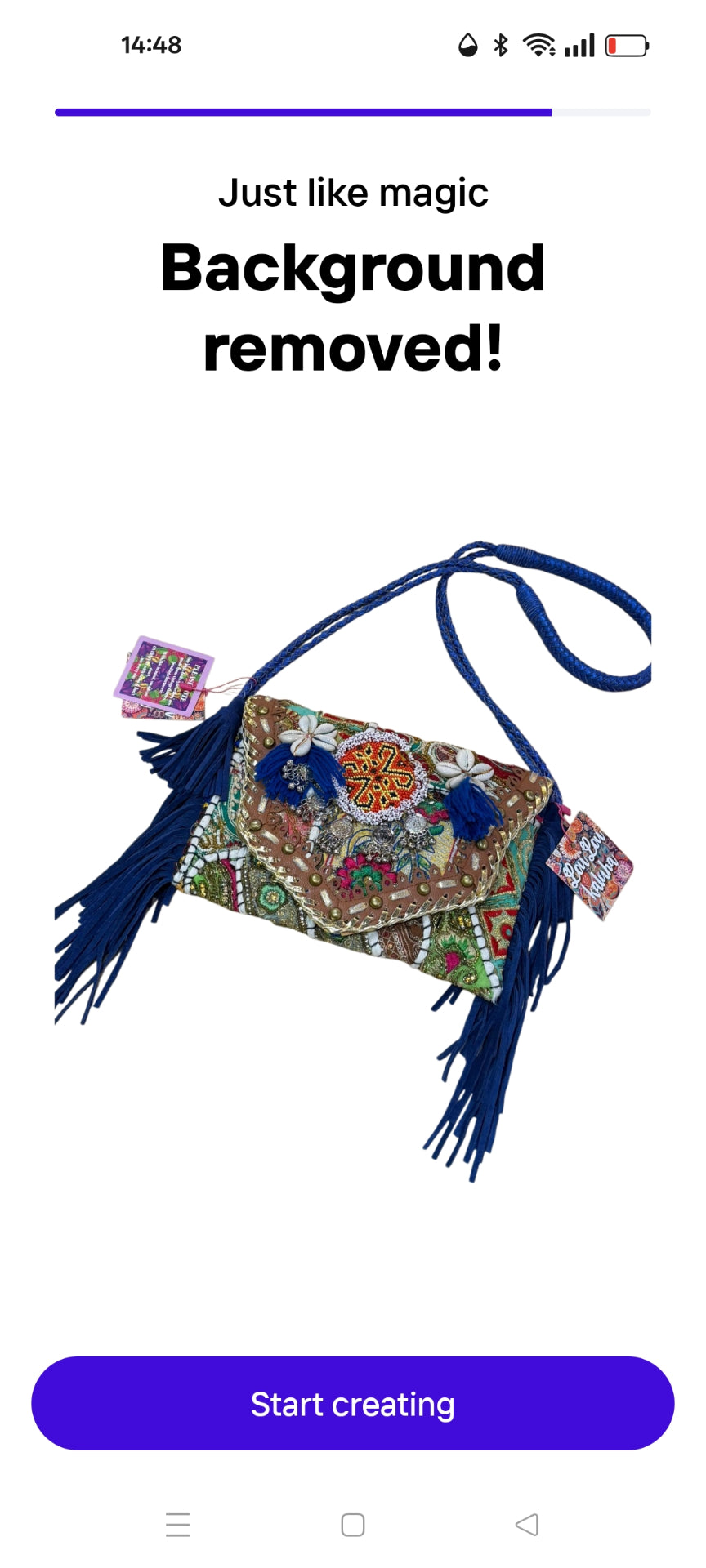 Chilean Boho bag - blue - coins shells tassles
