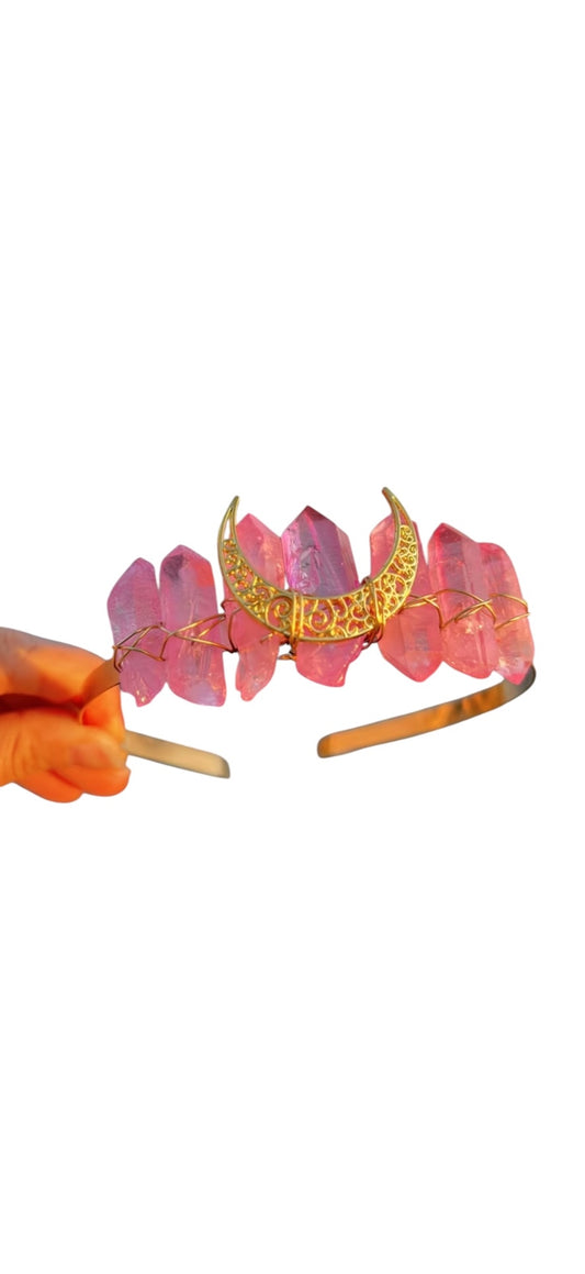 Moon Pink Aura Quartz Headband