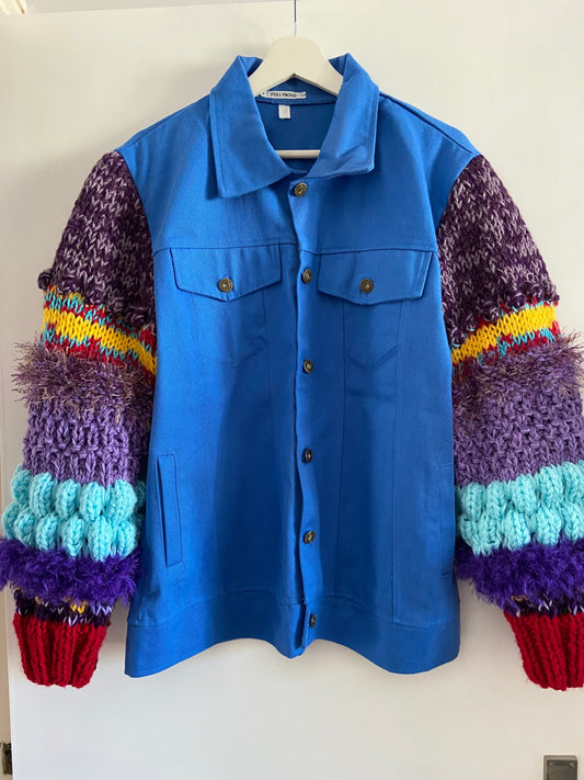 Denim Jean jacket with Knit sleeves