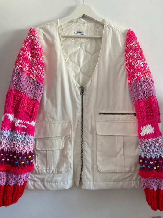 Cream Jacket with Knit `sleeves