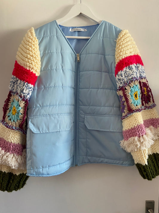 Knit Sleeve Blue Jacket