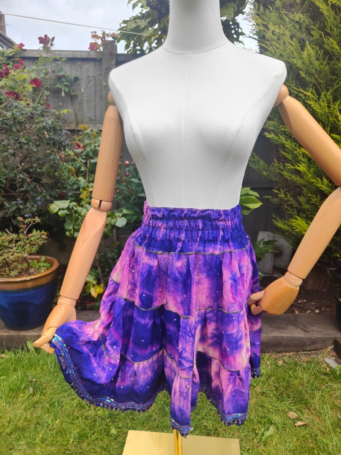 Boho sari beach skirt - pink purple 