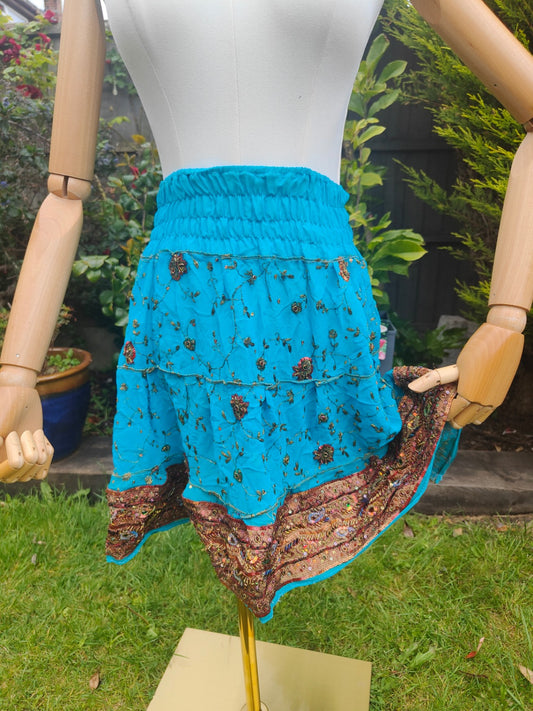 Boho sari beach skirt - Turquoise 