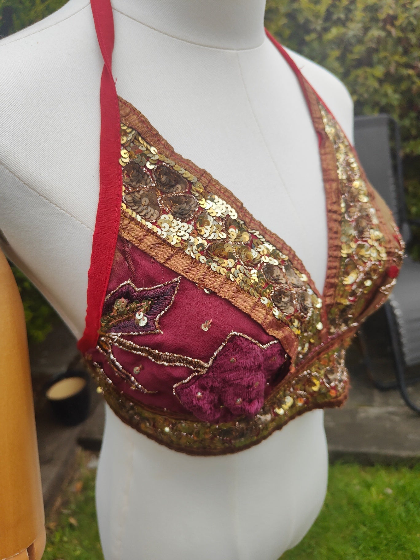 Jewelled bralette halter neck top -unique -two tone