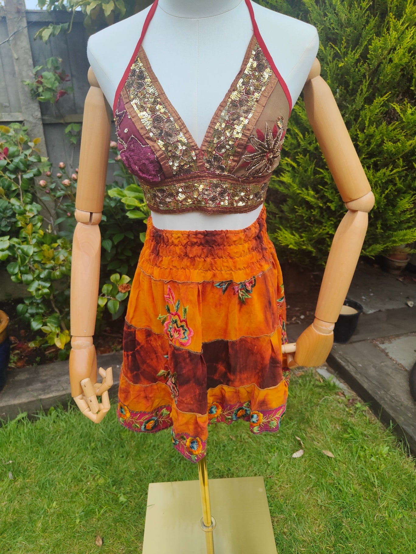 Jewelled bralette halter neck top -unique -two tone