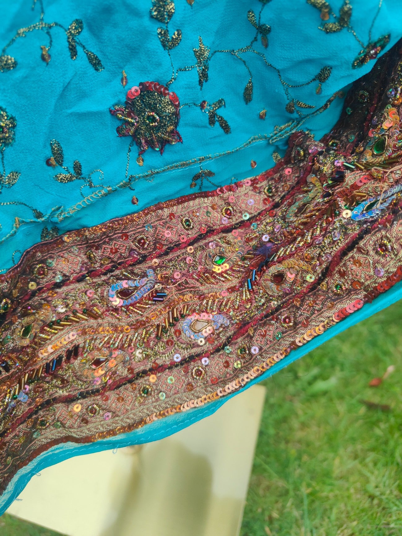 Boho sari beach skirt - Turquoise 
