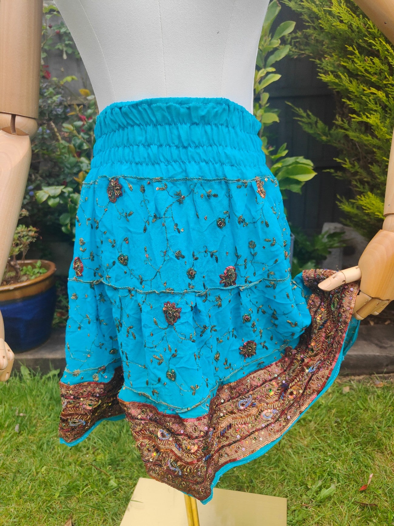 Boho sari beach skirt - Turquoise 
